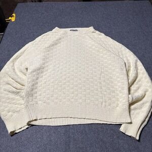 Vintage 90s Victoria Dry Goods Sweater Cotton 3D Knit USA Made Ivory Mens Large